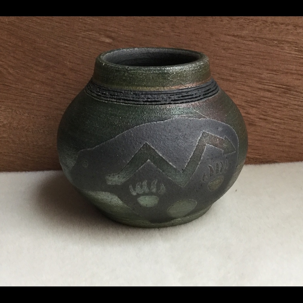 Jeremy Diller 🌈 Raku Spirit Bear Pot - Southwest